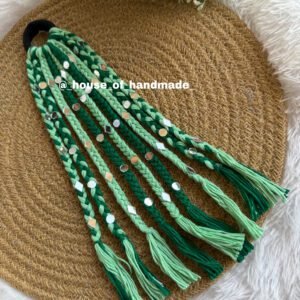 Pastel green & dark green boho hair string mirror
