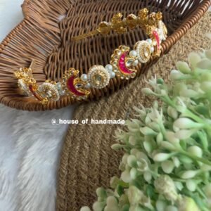 Mirror Kundan Bridal Headband | Hexagon Stone Hair Accessory with Pearls