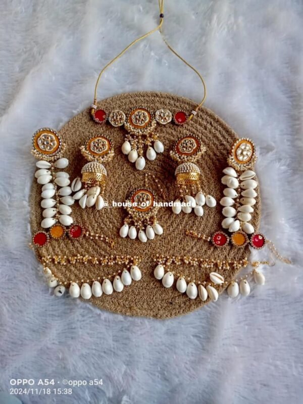 Handmade Shell & Pearl Jewelry Set – Red, Yellow & White for Women