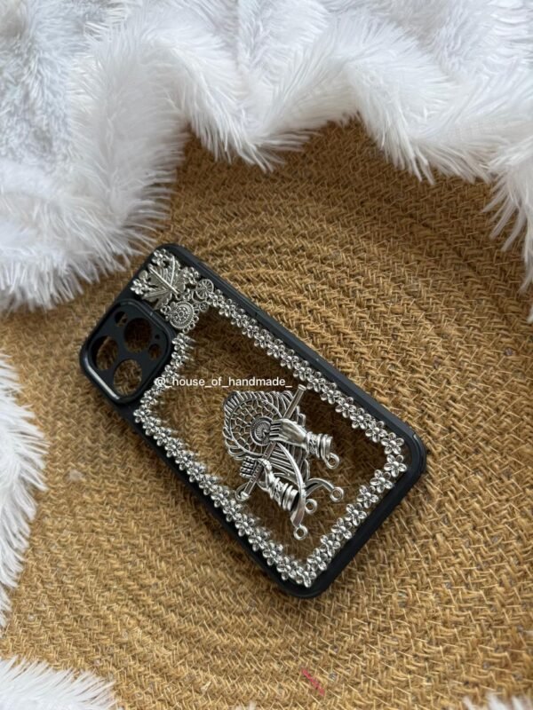 Handmade Oxidised Silver Designer Phone Case – Ethnic Style