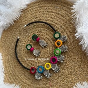 Handmade Colorful Mirror & Coin Necklace Set – Navratri Special