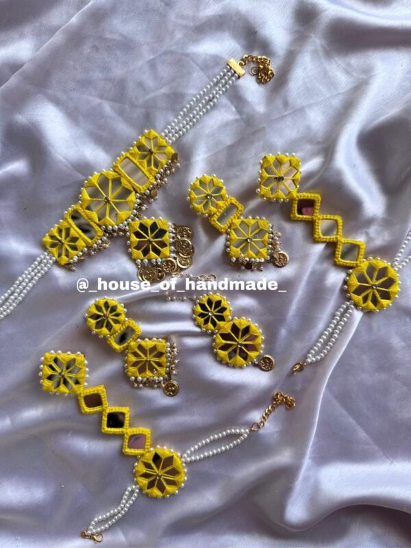 Yellow Mirror & Pearl Jewelry Set