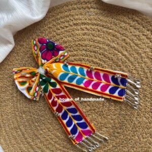 Multicolor Embroidered Bow with floral  & Leaf Motifs with spoon hanging