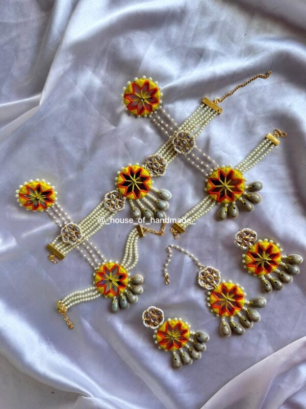 Yellow & Orange Thread Work Pearl Jewelry Set