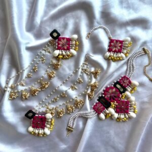 Pink & White Thread Work Pearl Jewelry Set with Shell Accents