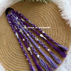 Lilac & dark purple boho hair string with mirror and oxidise charms