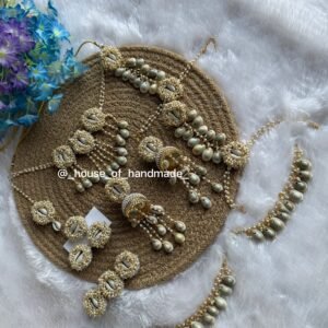 Handcrafted Pearl & Cowrie Shell Bridal Jewelry Set