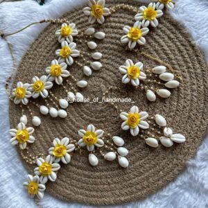Handcrafted Shell & Yellow Flower Bridal Jewelry Set – Elegant Ethnic Accessories