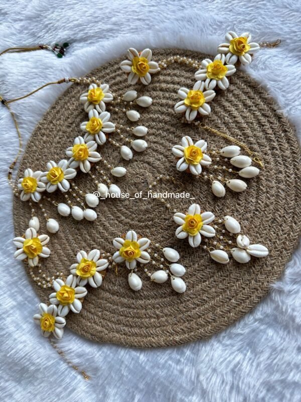 Handcrafted Shell & Yellow Flower Bridal Jewelry Set – Elegant Ethnic Accessories