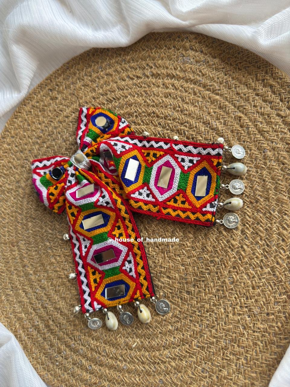 3 6 Handmade Embroidered Bow Brooch with Mirrors & Coins Handmade Embroidered Bow Brooch with Mirrors & Coins