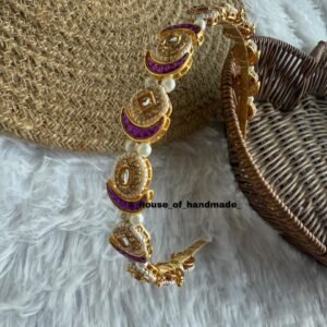 Purple Crescent Kundan Headband | Pearl & Gold Bridal Hair Accessory