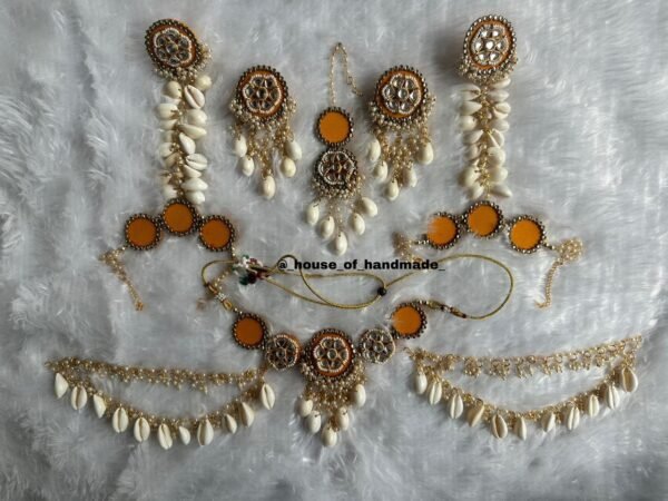 Handmade Shell Pearl Set – Orange & White Accents