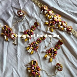 Handmade Colorful Bridal Haldi Jewellery Set with Shells & Mirrors