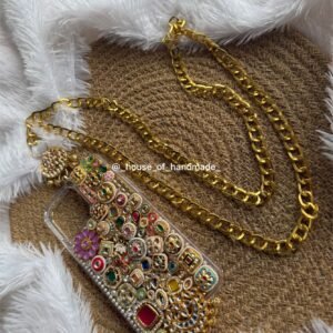 Handmade Kundan Pearl Embellished Phone Case with Chain