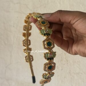 Green Lotus Kundan Headband for Bridal & Festive Looks