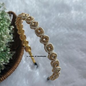 White Kundan & Pearl Square Hairband | Handmade Gold Bridal Headpiece