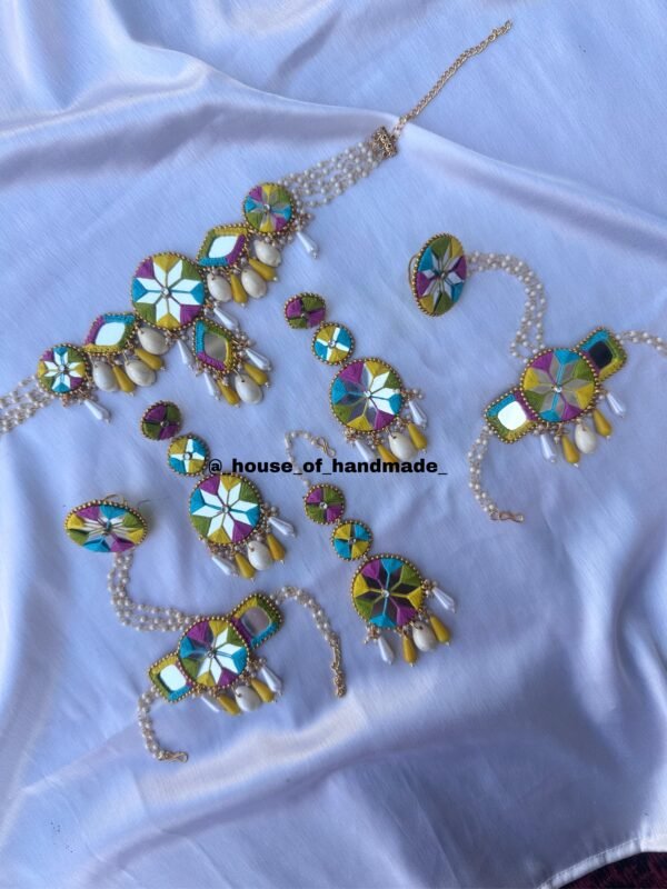 Handmade Haldi Bridal Jewellery Set with Colorful Mirror Work