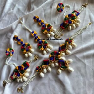 Handmade Mehendi Jewellery Set – Colorful Haldi Shell Pearls