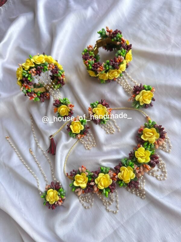 Yellow Rose & Pearl Floral Jewelry Set
