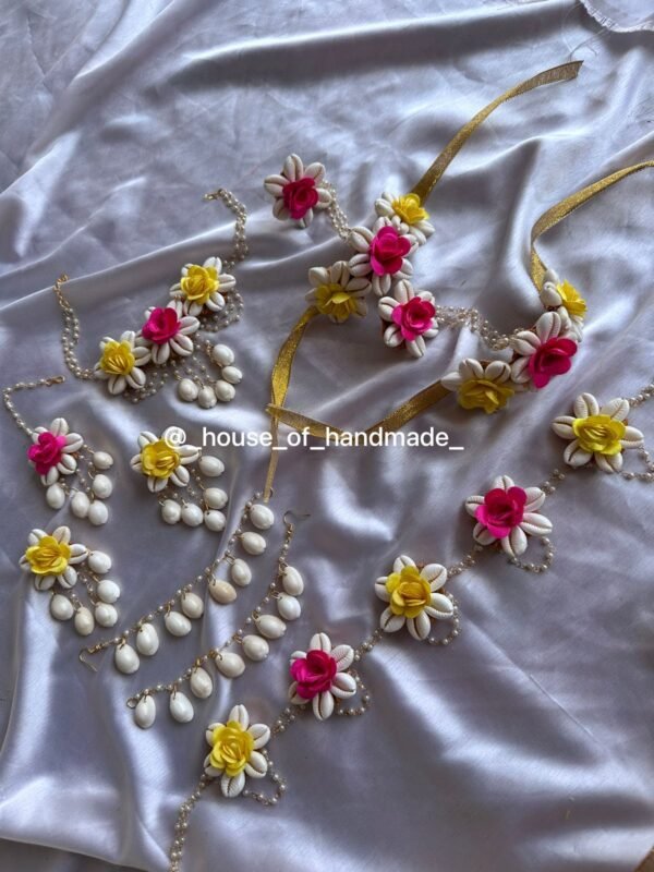 Pink & Yellow Floral Shell Jewelry Set