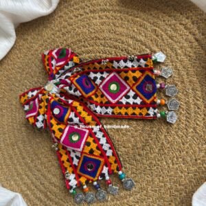 Handmade Embroidered Bow Brooch with Mirrors, Beads & Silver Charms