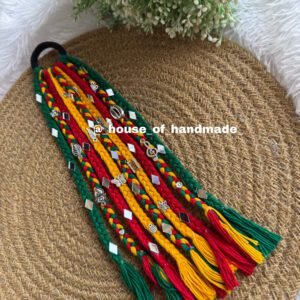Yellow & red & green colour boho hair string with mirror and oxidise