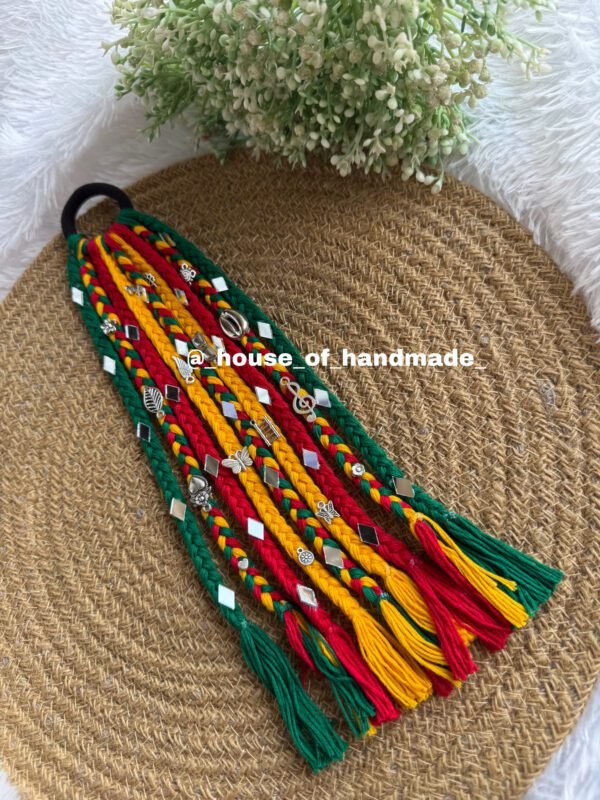 Yellow & red & green colour boho hair string with mirror and oxidise