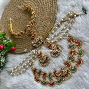 Bridal Kundan & Pearl Jewelry Set with Headband | Multicolor Traditional Indian Set