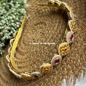 Yellow and purple kundan hairband