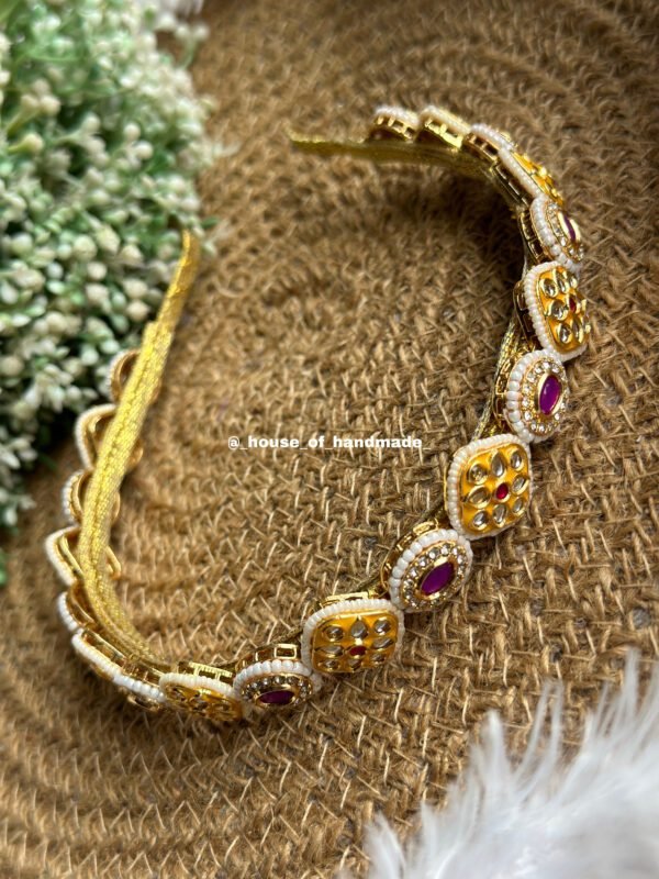 Yellow and purple kundan hairband