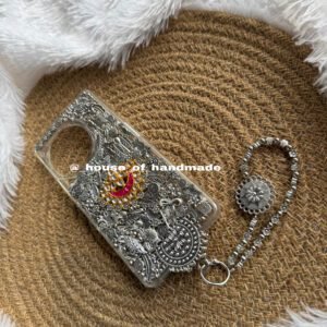 Pink moon and oxidise charms with handle phone case