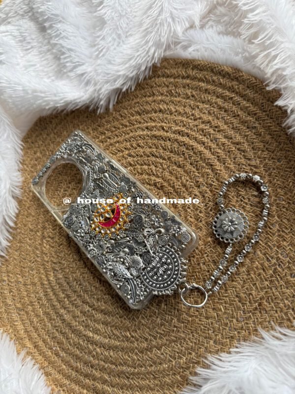 Pink moon and oxidise charms with handle phone case