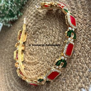 Green lotus with red kundan hairband