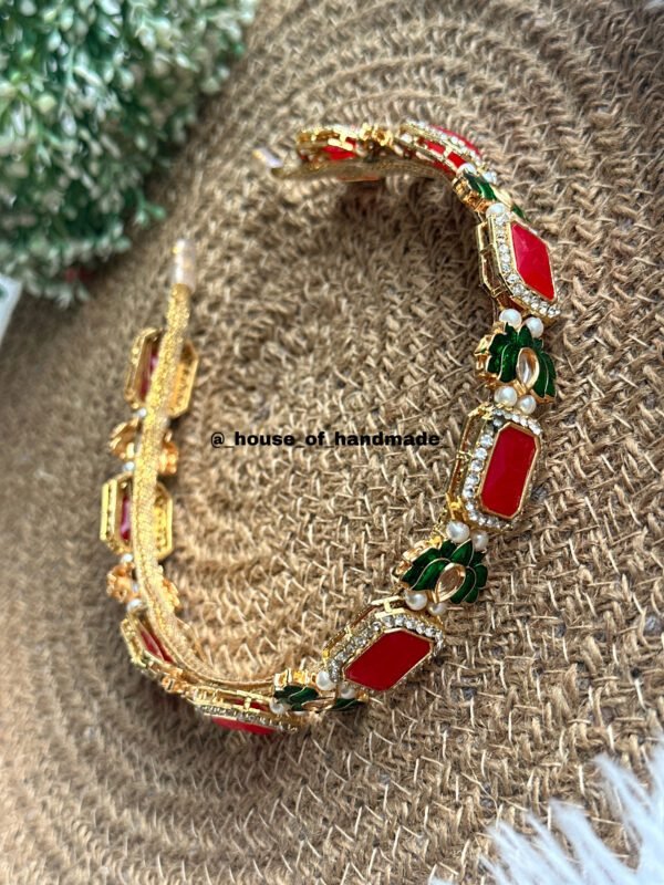 Green lotus with red kundan hairband