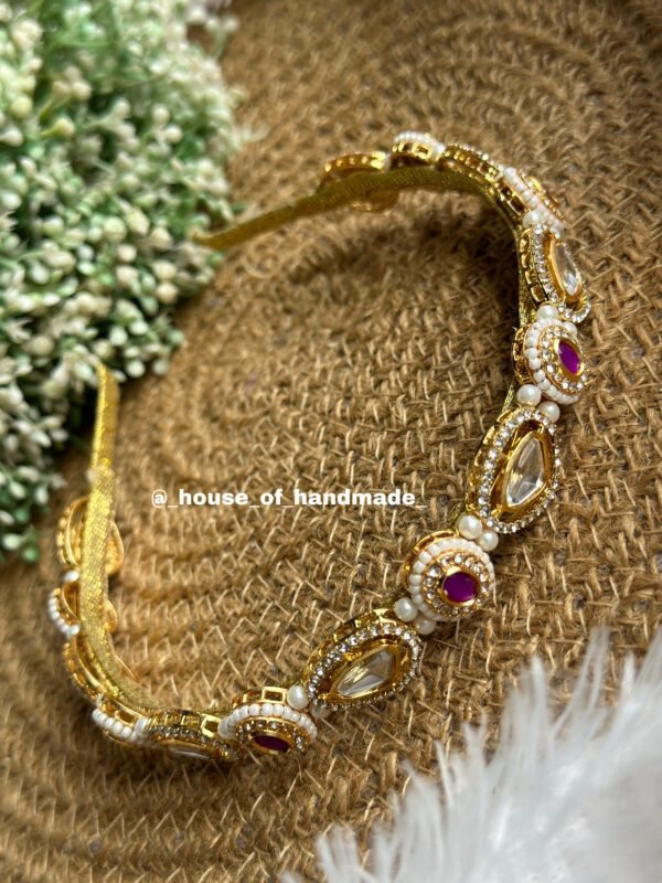 Polki kundan with round purple hairband