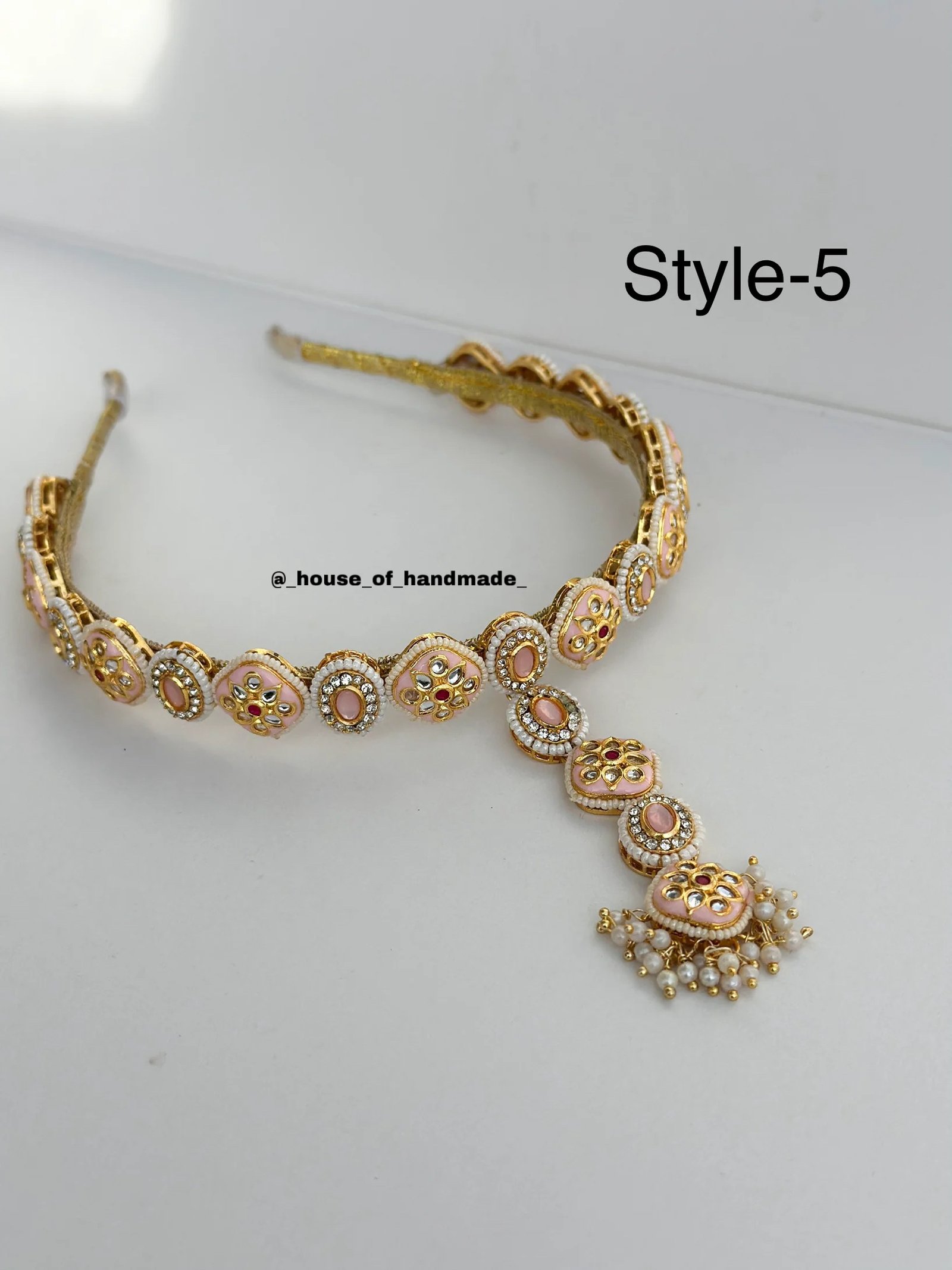 9A7B6085 2E45 47BB A157 55D39D1F3684 Baby pink enthanic hairband with mangtika Baby pink enthanic hairband with mangtika
