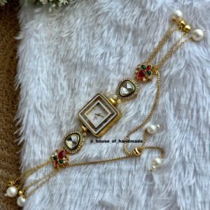 Green hearty shape kundan with lotus Kashmiri watch