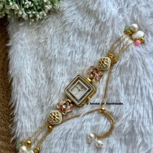 Pista & baby pink lotus with hanging Kashmiri watch