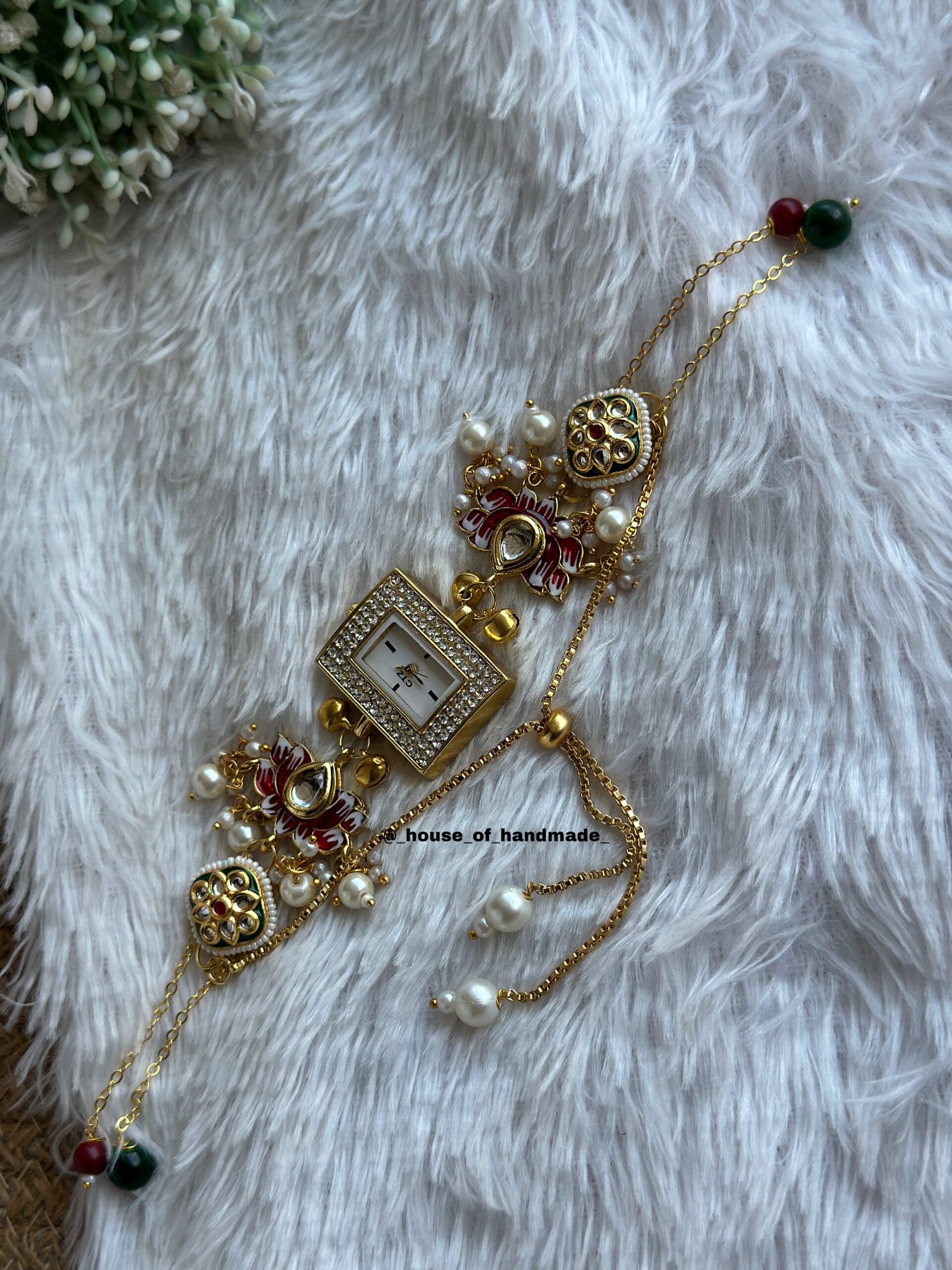 Green & red Lotus  Kashmiri watch with hanging