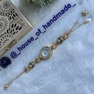 Round Kashmiri watch with lotus & heartish kundan