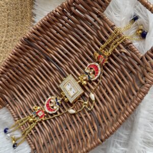 Blue pink elephant & moon Kashmiri ghadi with hanging