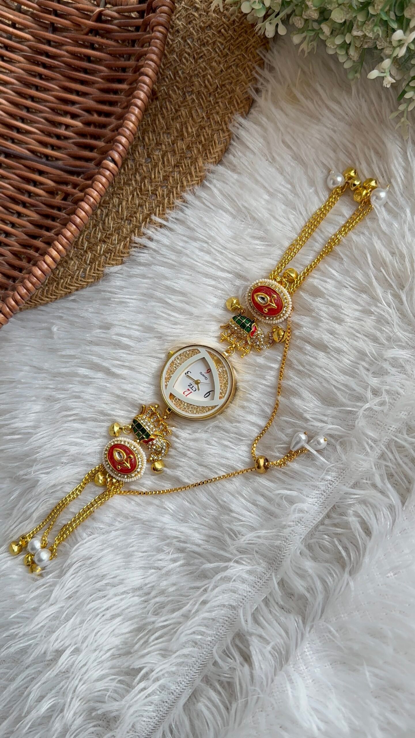 Elephant & red Kundan Kashmiri watch with hanging