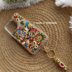 Kundan greenish & pinkish vibe phone case with waist hook