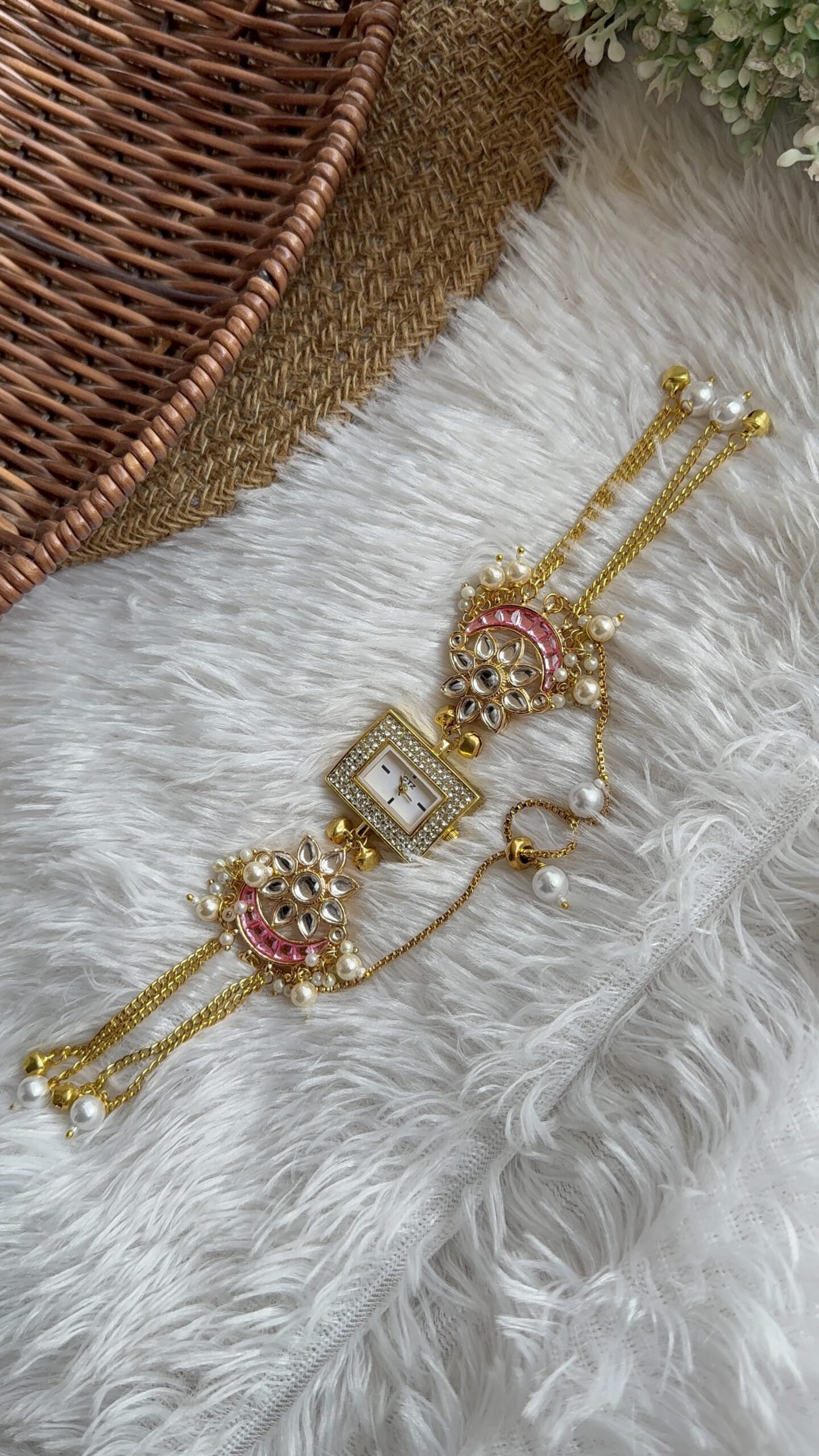 Baby pink moon Kashmiri watch with hanging