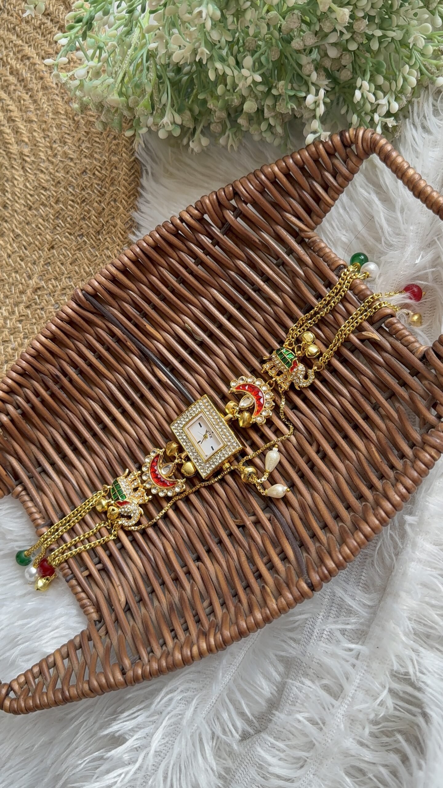 Elephant & moon Kashmiri watch with hanging